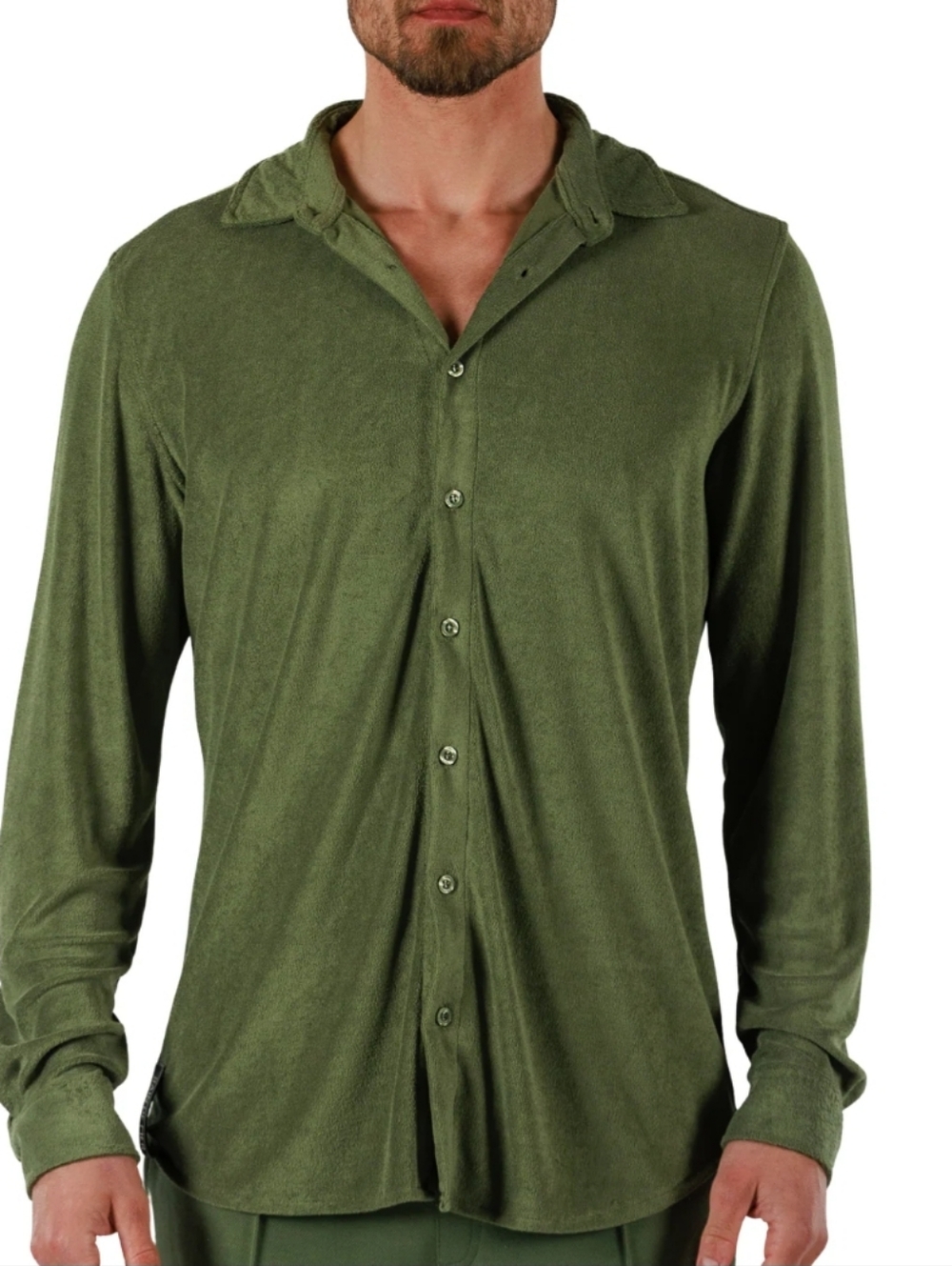 BAIN DE MER MILITARY GREEN TERRY TOWELING Men's Button-Down 3XL LS Shirt